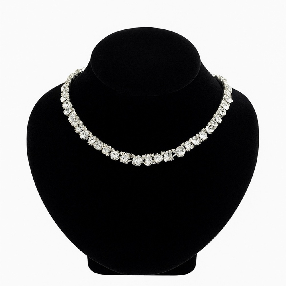 Crown Trifari Silver-Tone Rhinestone Necklace Signed